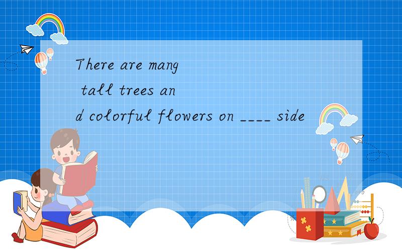 There are mang tall trees and colorful flowers on ____ side