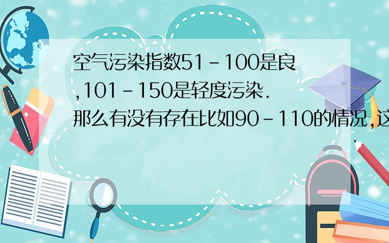 空气污染指数51-100是良,101-150是轻度污染.那么有没有存在比如90-110的情况,这样该怎么算呢?