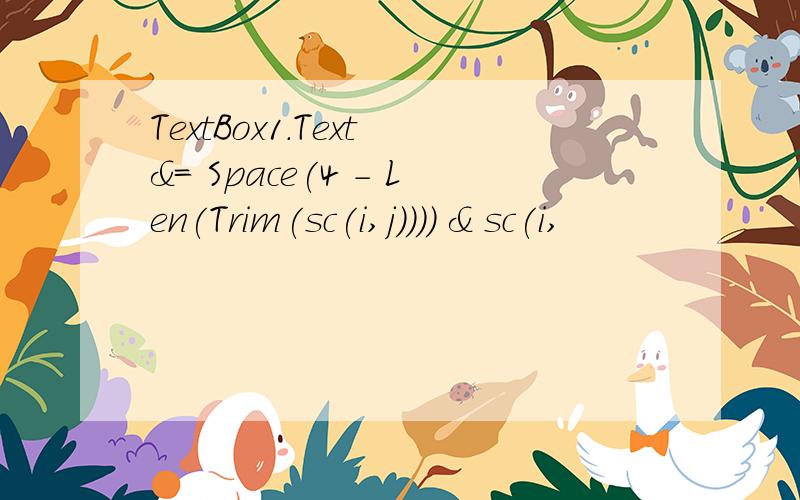 TextBox1.Text &= Space(4 - Len(Trim(sc(i,j)))) & sc(i,