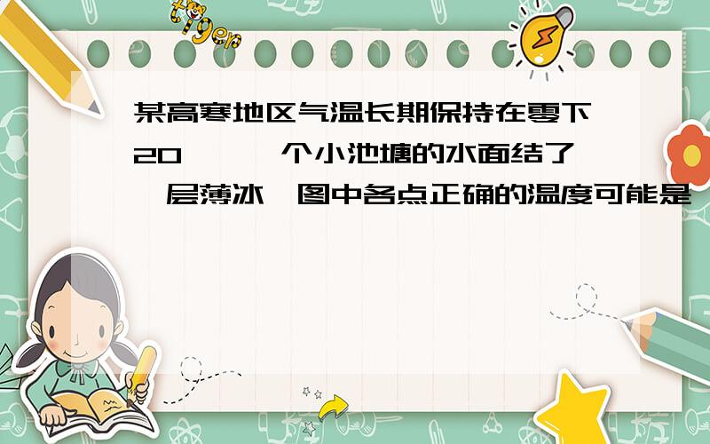 某高寒地区气温长期保持在零下20℃,一个小池塘的水面结了一层薄冰,图中各点正确的温度可能是