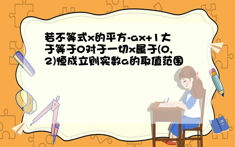 若不等式x的平方-ax+1大于等于0对于一切x属于(0,2)恒成立则实数a的取值范围