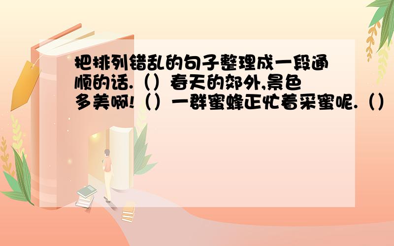 把排列错乱的句子整理成一段通顺的话.（）春天的郊外,景色多美啊!（）一群蜜蜂正忙着采蜜呢.（）小