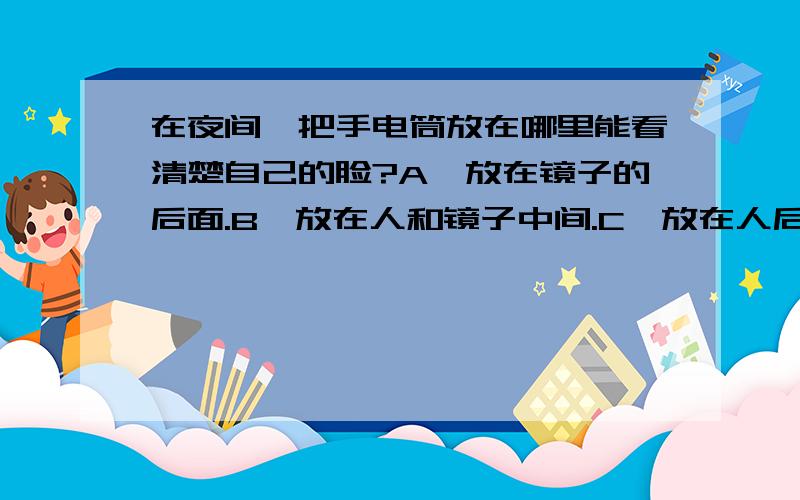 在夜间,把手电筒放在哪里能看清楚自己的脸?A、放在镜子的后面.B、放在人和镜子中间.C、放在人后面.