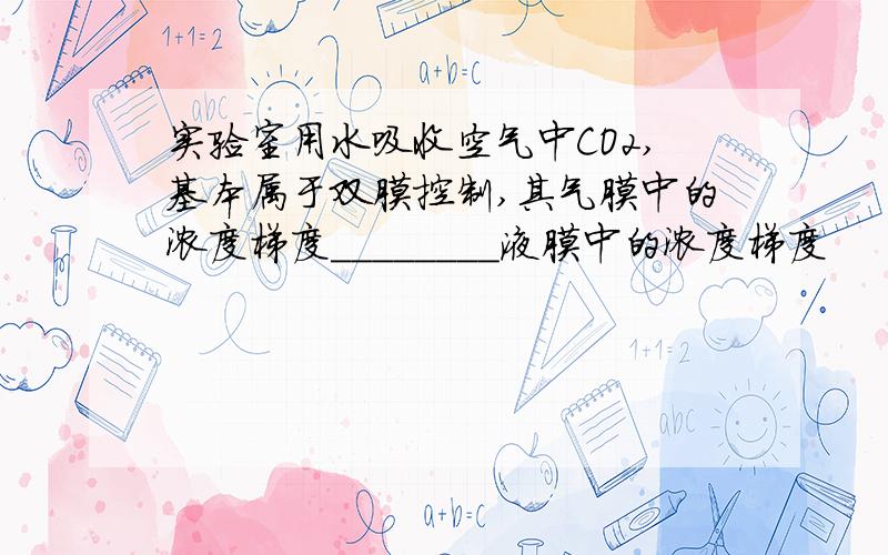 实验室用水吸收空气中CO2,基本属于双膜控制,其气膜中的浓度梯度________液膜中的浓度梯度