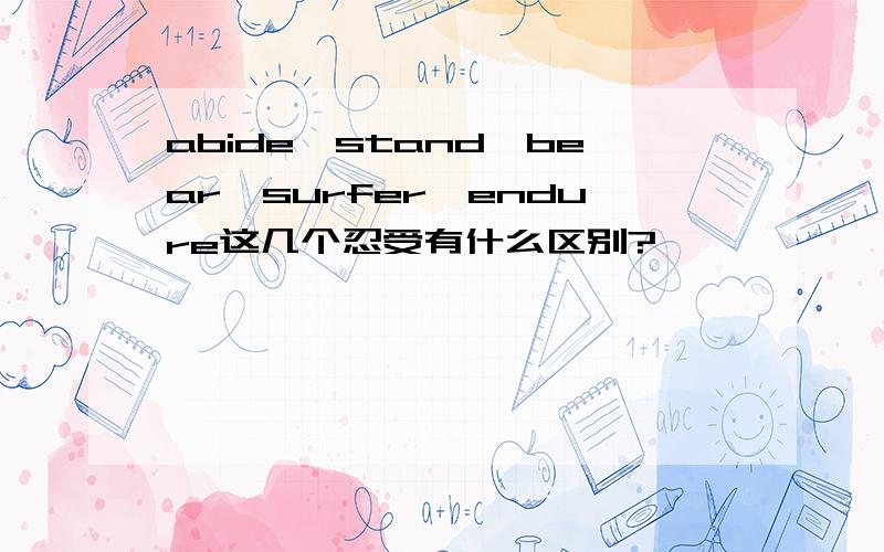 abide,stand,bear,surfer,endure这几个忍受有什么区别?