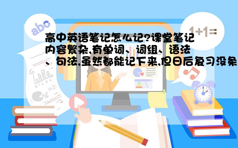 高中英语笔记怎么记?课堂笔记内容繁杂,有单词、词组、语法、句法,虽然都能记下来,但日后复习没条理,不方便.应该用神马格式