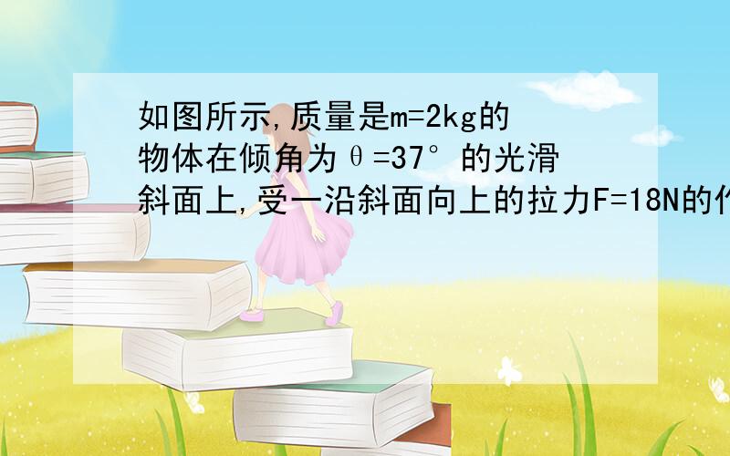 如图所示,质量是m=2kg的物体在倾角为θ=37°的光滑斜面上,受一沿斜面向上的拉力F=18N的作用,从静止开始运动,已