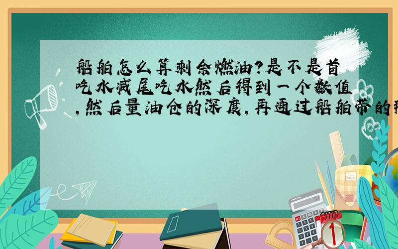 船舶怎么算剩余燃油?是不是首吃水减尾吃水然后得到一个数值,然后量油仓的深度,再通过船舶带的那个油仓的册子查出来现在有多少