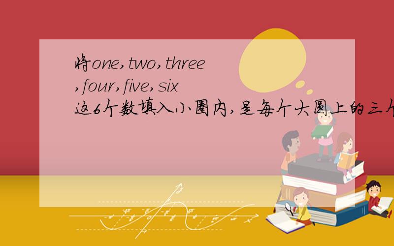 将one,two,three,four,five,six这6个数填入小圈内,是每个大圆上的三个数之和为nine