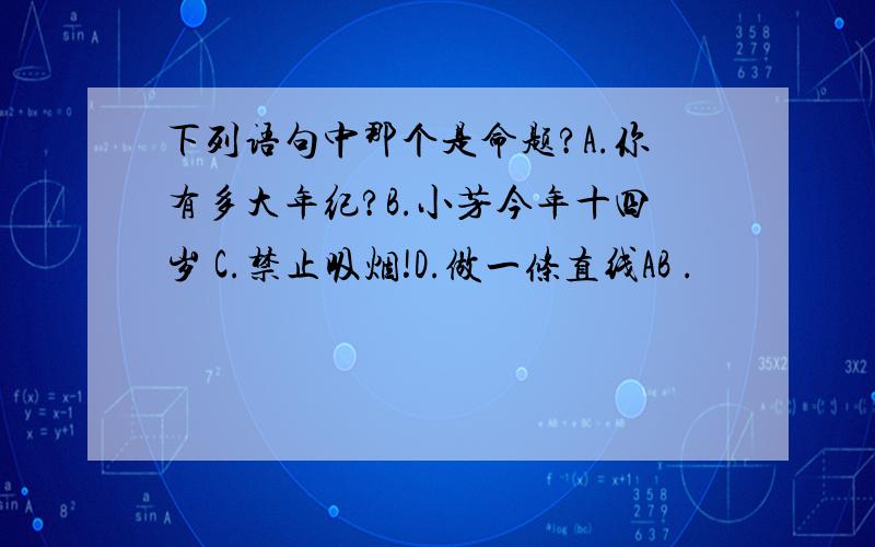 下列语句中那个是命题?A.你有多大年纪?B.小芳今年十四岁 C.禁止吸烟!D.做一条直线AB .