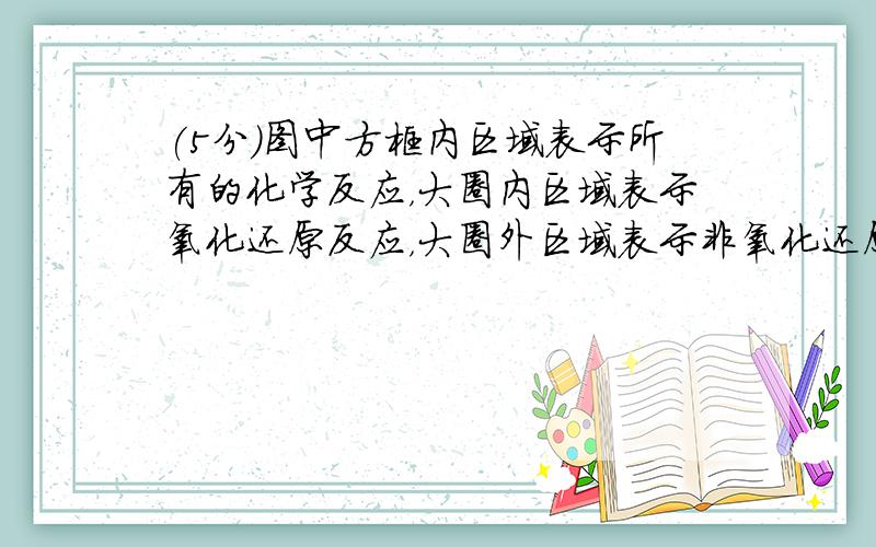 (5分)图中方框内区域表示所有的化学反应，大圈内区域表示氧化还原反应，大圈外区域表示非氧化还原反应，其中A～D分别表示四