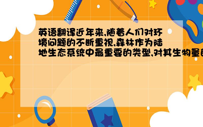 英语翻译近年来,随着人们对环境问题的不断重视,森林作为陆地生态系统中最重要的类型,对其生物量的研究已经成为生态学研究的一