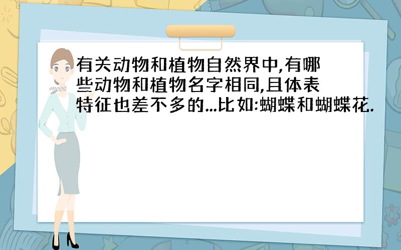 有关动物和植物自然界中,有哪些动物和植物名字相同,且体表特征也差不多的...比如:蝴蝶和蝴蝶花.