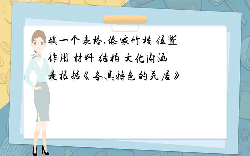 填一个表格,傣家竹楼 位置 作用 材料 结构 文化内涵 是根据《各具特色的民居》