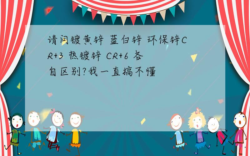 请问镀黄锌 蓝白锌 环保锌CR+3 热镀锌 CR+6 各自区别?我一直搞不懂