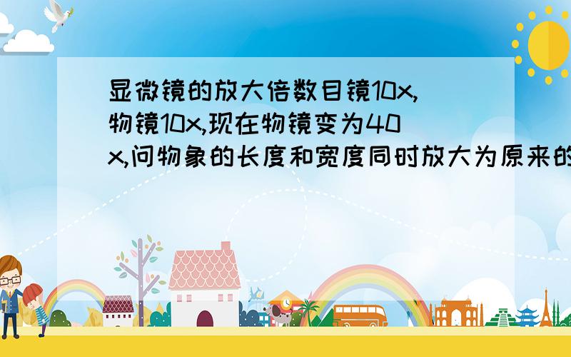 显微镜的放大倍数目镜10x,物镜10x,现在物镜变为40x,问物象的长度和宽度同时放大为原来的4倍,还是长度或宽度放大为