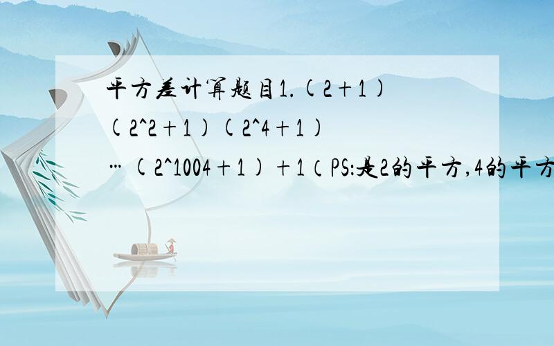 平方差计算题目1.(2+1)(2^2+1)(2^4+1)…(2^1004+1)+1（PS：是2的平方,4的平方,不是2+