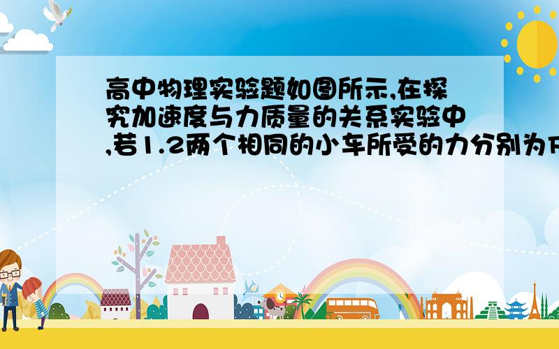 高中物理实验题如图所示,在探究加速度与力质量的关系实验中,若1.2两个相同的小车所受的力分别为F1.F2.车中所放的砝码