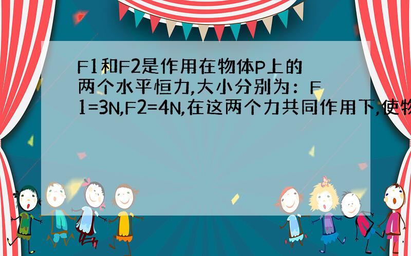 F1和F2是作用在物体P上的两个水平恒力,大小分别为：F1=3N,F2=4N,在这两个力共同作用下,使物体P由静止