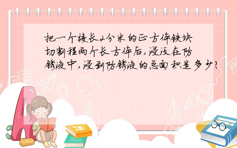 把一个棱长2分米的正方体铁块切割程两个长方体后,浸没在防锈液中,浸到防锈液的总面积是多少?