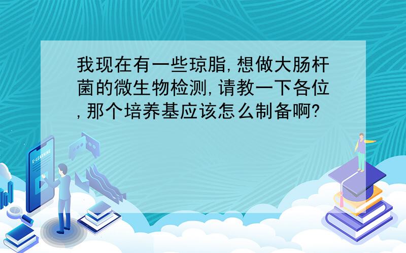 我现在有一些琼脂,想做大肠杆菌的微生物检测,请教一下各位,那个培养基应该怎么制备啊?