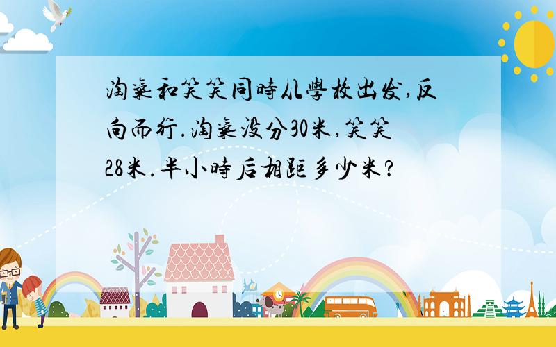 淘气和笑笑同时从学校出发,反向而行.淘气没分30米,笑笑28米.半小时后相距多少米?