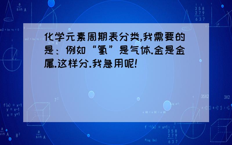 化学元素周期表分类,我需要的是：例如“氢”是气体.金是金属.这样分.我急用呢!