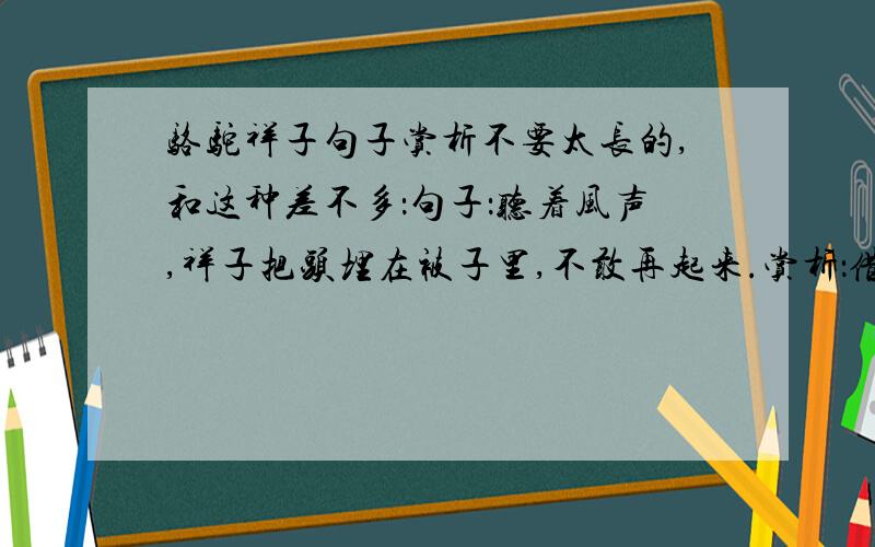 骆驼祥子句子赏析不要太长的,和这种差不多：句子：听着风声,祥子把头埋在被子里,不敢再起来.赏析：借助风声的衬托,描写出祥