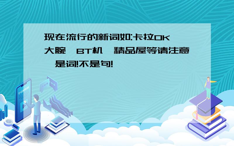 现在流行的新词如:卡拉OK,大腕,BT机,精品屋等请注意,是词!不是句!