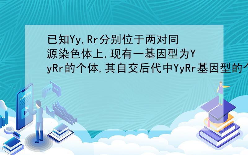 已知Yy,Rr分别位于两对同源染色体上,现有一基因型为YyRr的个体,其自交后代中YyRr基因型的个体占总数的比值是