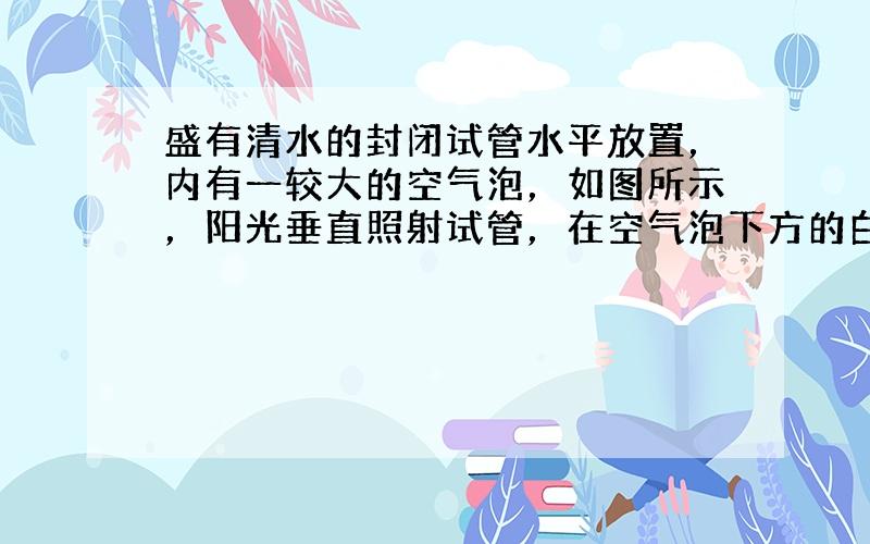 盛有清水的封闭试管水平放置，内有一较大的空气泡，如图所示，阳光垂直照射试管，在空气泡下方的白纸上．出现一椭圆形的“阴影”