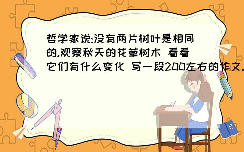 哲学家说:没有两片树叶是相同的.观察秋天的花草树木 看看它们有什么变化 写一段200左右的作文..