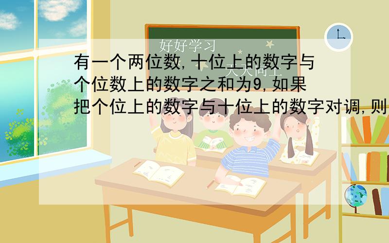 有一个两位数,十位上的数字与个位数上的数字之和为9,如果把个位上的数字与十位上的数字对调,则新数比原来