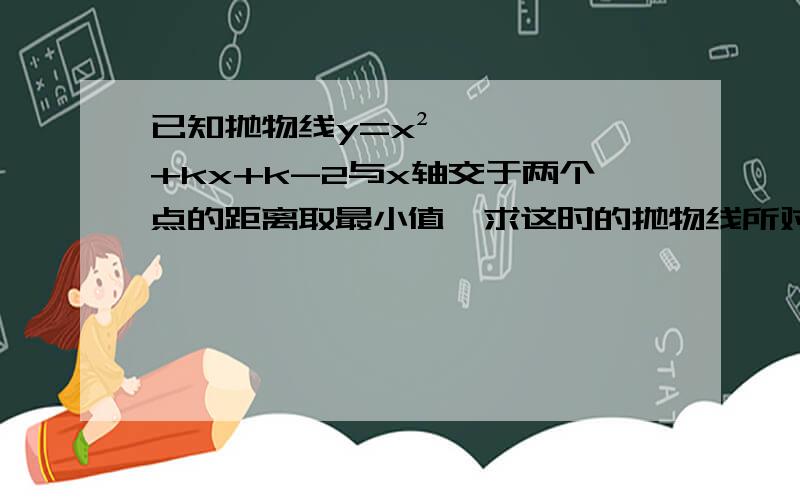 已知抛物线y=x²+kx+k-2与x轴交于两个点的距离取最小值,求这时的抛物线所对应的解析式,