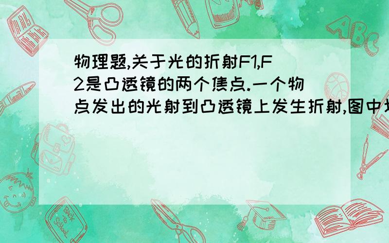 物理题,关于光的折射F1,F2是凸透镜的两个焦点.一个物点发出的光射到凸透镜上发生折射,图中划出了其中的两条折射光线.1