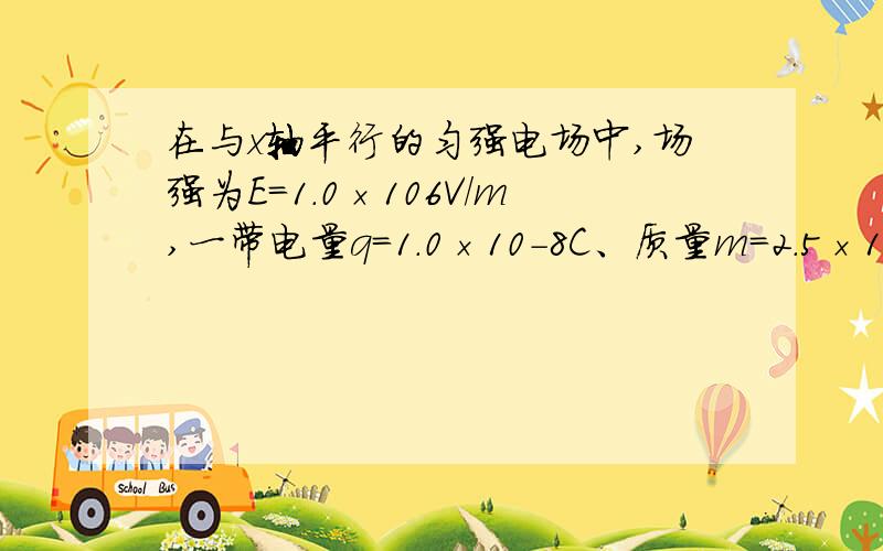 在与x轴平行的匀强电场中,场强为E=1.0×106V/m,一带电量q=1.0×10-8C、质量m=2.5×10-3kg的