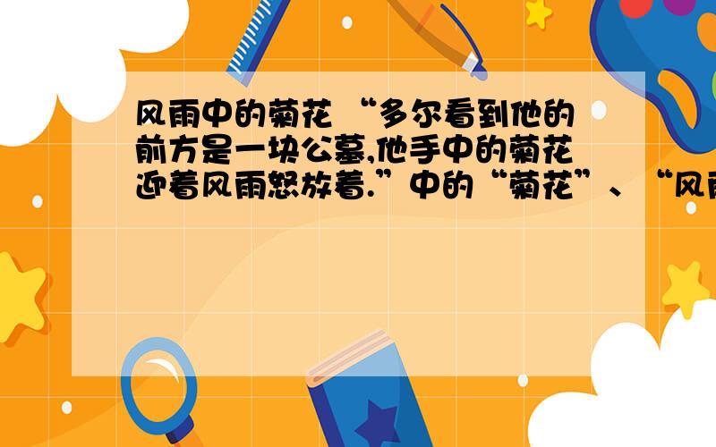 风雨中的菊花 “多尔看到他的前方是一块公墓,他手中的菊花迎着风雨怒放着.”中的“菊花”、“风雨”只是指自然界中的菊花和风