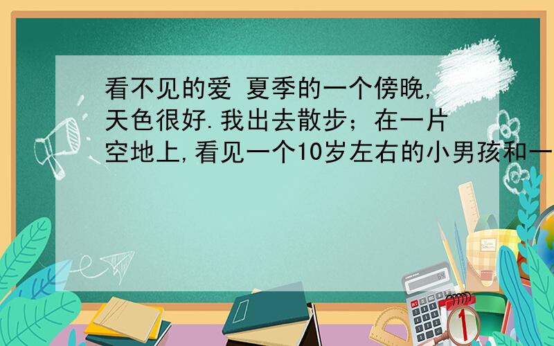 看不见的爱 夏季的一个傍晚,天色很好.我出去散步；在一片空地上,看见一个10岁左右的小男孩和一位妇女.那孩子正用一只做的