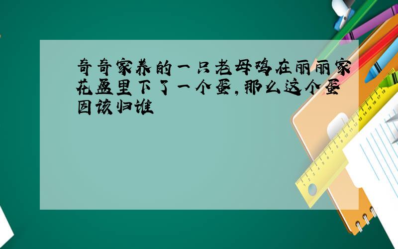 奇奇家养的一只老母鸡在丽丽家花盆里下了一个蛋,那么这个蛋因该归谁