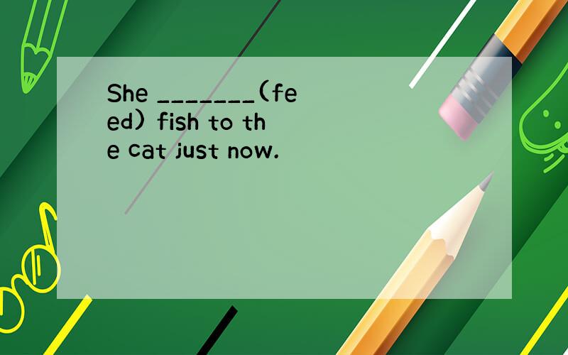 She _______(feed) fish to the cat just now.