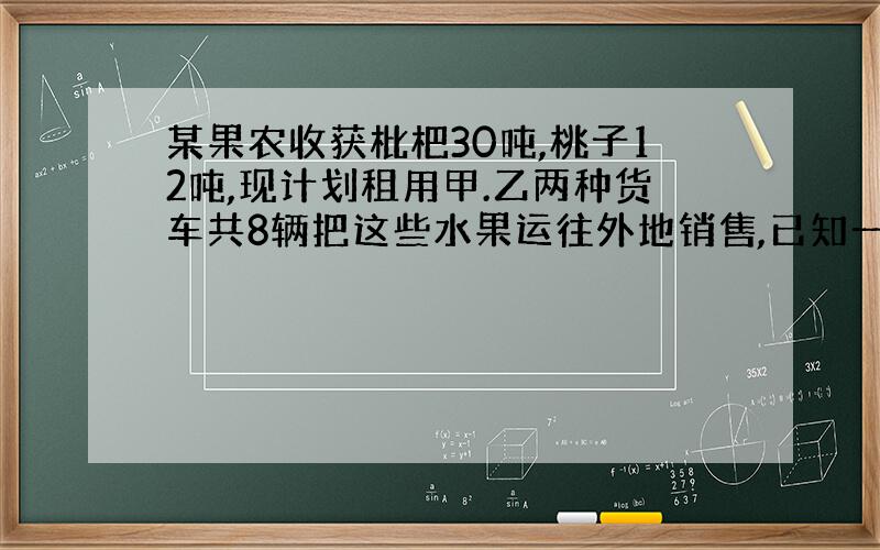 某果农收获枇杷30吨,桃子12吨,现计划租用甲.乙两种货车共8辆把这些水果运往外地销售,已知一辆甲种货车可装枇杷14吨和