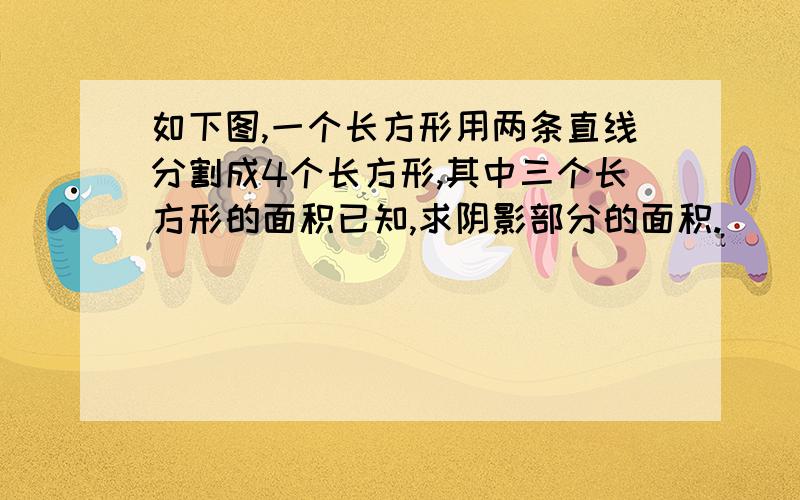 如下图,一个长方形用两条直线分割成4个长方形,其中三个长方形的面积已知,求阴影部分的面积.