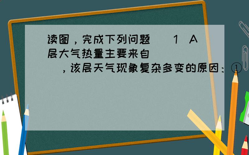 读图，完成下列问题．（1）A层大气热量主要来自______，该层天气现象复杂多变的原因：①______；②______．