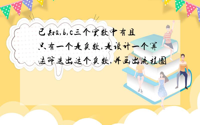 已知a,b,c三个实数中有且只有一个是负数,是设计一个算法筛选出这个负数,并画出流程图