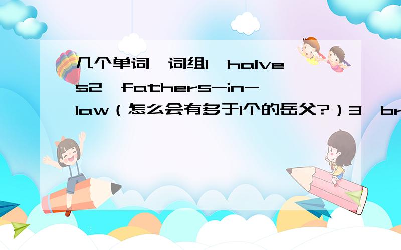 几个单词、词组1、halves2、fathers-in-law（怎么会有多于1个的岳父?）3、brides-to-be（