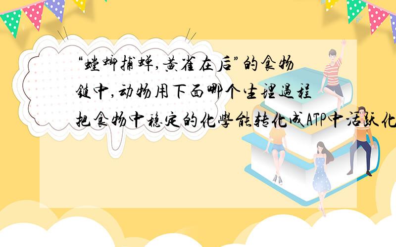 “螳螂捕蝉,黄雀在后”的食物链中,动物用下面哪个生理过程把食物中稳定的化学能转化成ATP中活跃化学能