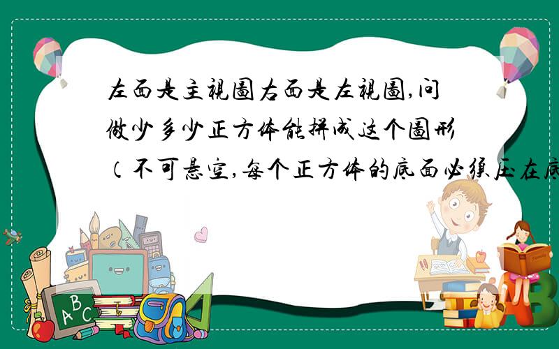 左面是主视图右面是左视图,问做少多少正方体能拼成这个图形（不可悬空,每个正方体的底面必须压在底层的正方体的上面）