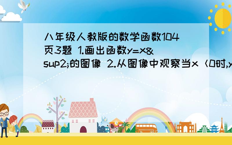 八年级人教版的数学函数104页3题 1.画出函数y=x²的图像 2.从图像中观察当x＜0时,y随x增大而增大还