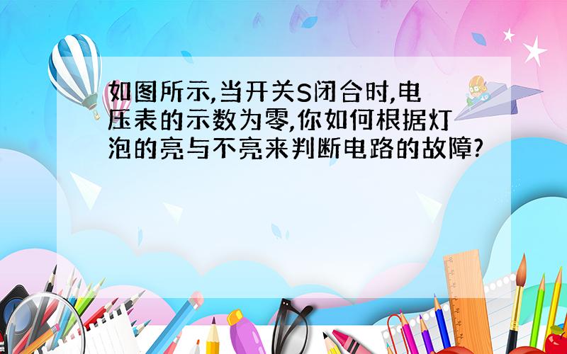 如图所示,当开关S闭合时,电压表的示数为零,你如何根据灯泡的亮与不亮来判断电路的故障?