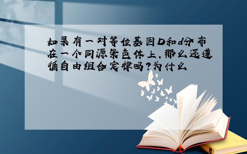 如果有一对等位基因D和d分布在一个同源染色体上,那么还遵循自由组合定律吗?为什么